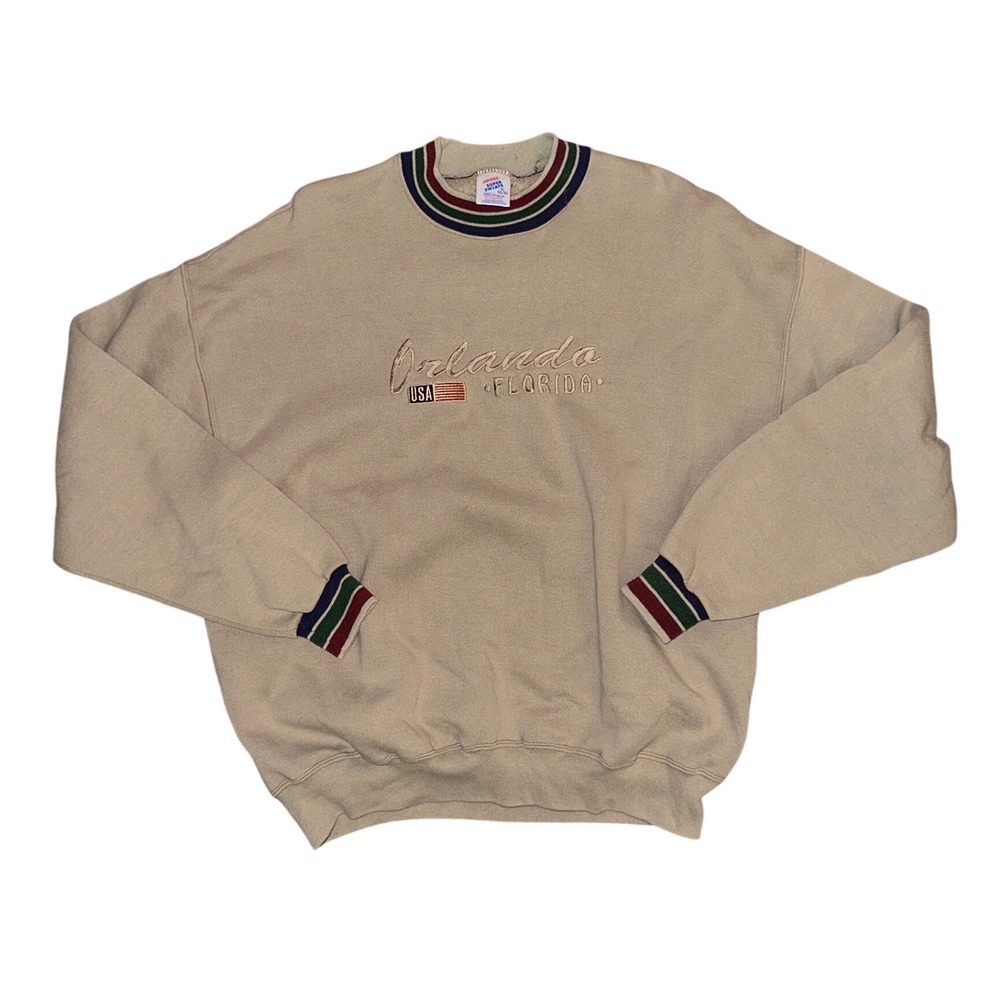 Vintage Jerzees Super Sweats Orlando Florida Crewneck Sweatshirt Tan XL USA Made
